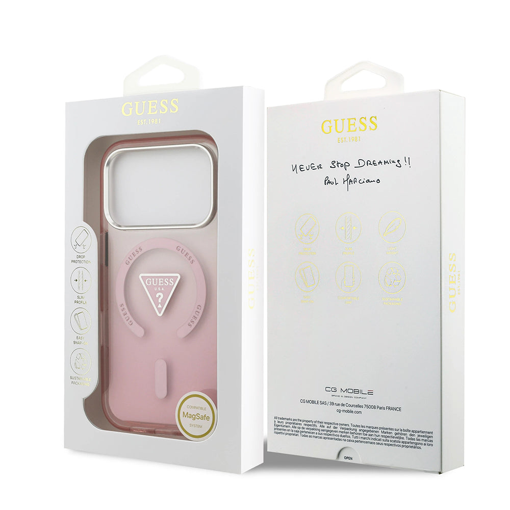 Ovitek MagSafe za Apple iPhone 17 Pro, Guess, IML Gradient Triangle Logo, Roza