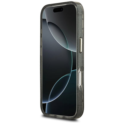 Ovitek MagSafe za Apple iPhone 17 Pro, Guess, IML Metal Glitter Flowers Triangle, Črna