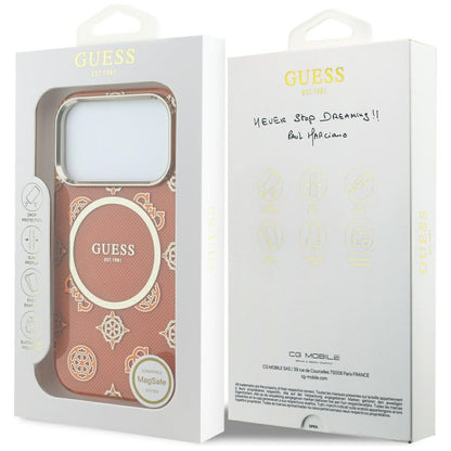 Ovitek MagSafe za Apple iPhone 17 Pro, Guess, IML Peony Dot, Oranžen