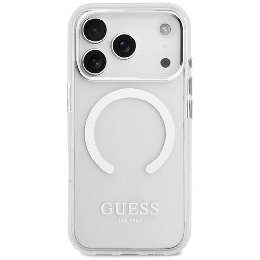 Ovitek MagSafe za Apple iPhone 17 Pro, Guess, Metal Outline, Srebrn.