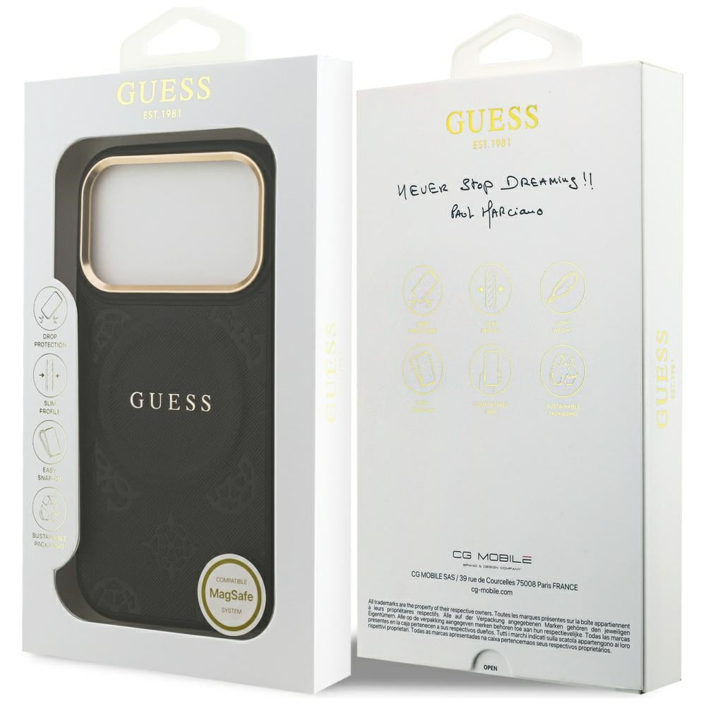 Ovitek MagSafe za Apple iPhone 17 Pro, Guess, Peony Hot Stamp, Črn
