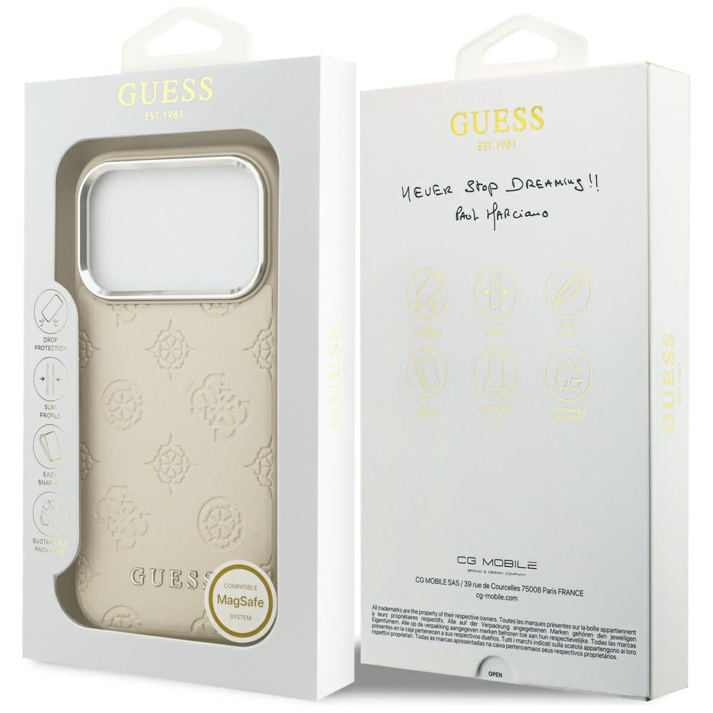 Ovitek MagSafe za Apple iPhone 17 Pro, Guess, Peony Hot Stamp Script, Bež