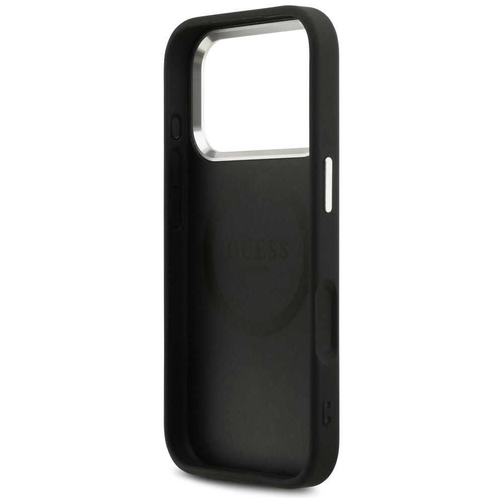 MagSafe ovitek za Apple iPhone 17 Pro, Guess, Peony Hot Stamp Script, črn