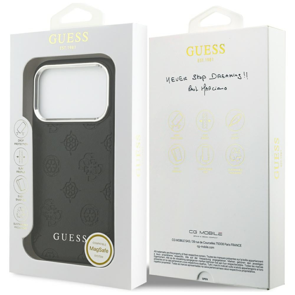 MagSafe ovitek za Apple iPhone 17 Pro, Guess, Peony Hot Stamp Script, črn
