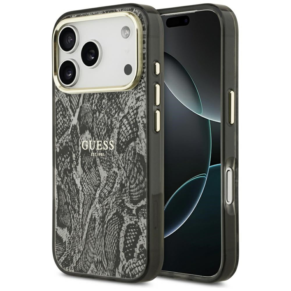 Ovitek MagSafe za Apple iPhone 17 Pro, Guess, Python vzorec, Črna