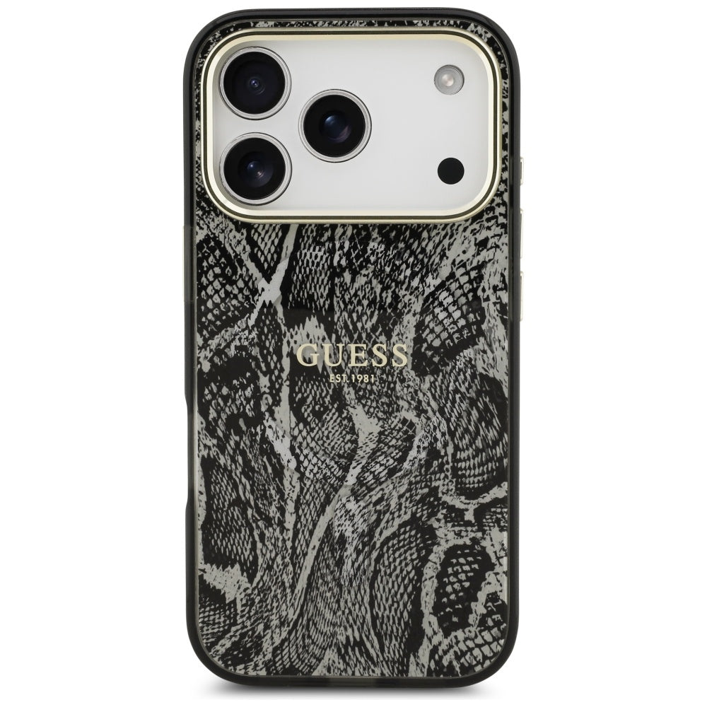 Ovitek MagSafe za Apple iPhone 17 Pro, Guess, Python vzorec, Črna