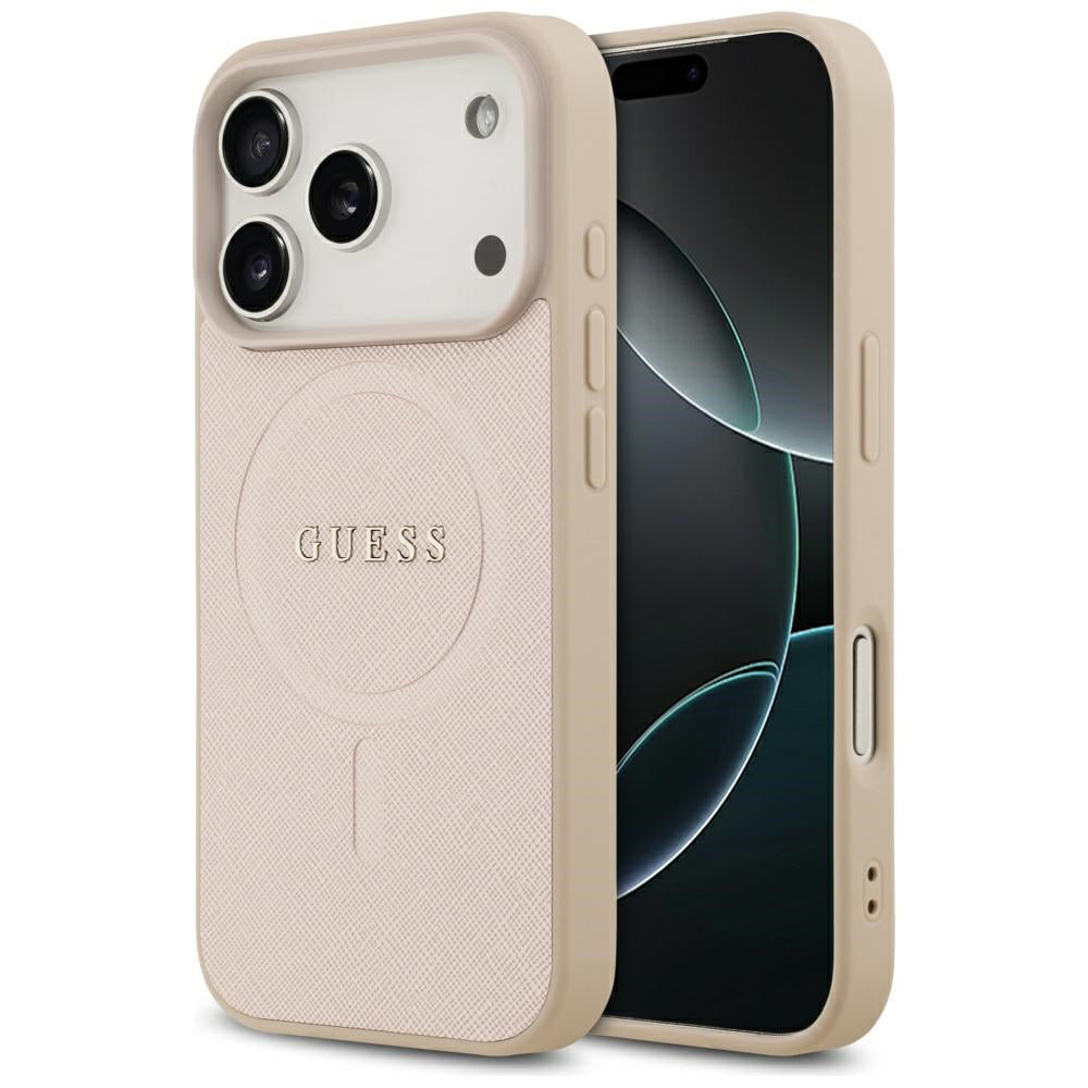 Ovitek MagSafe za Apple iPhone 17 Pro, Guess, Saffiano Classic Logo, Roza