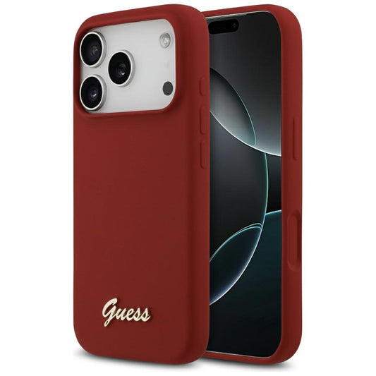 Ovitek MagSafe za Apple iPhone 17 Pro, Guess, Script Metal Logo, Roza