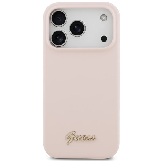 Ovitek MagSafe za Apple iPhone 17 Pro, Guess, Script Metal Logo, Svetlo roza