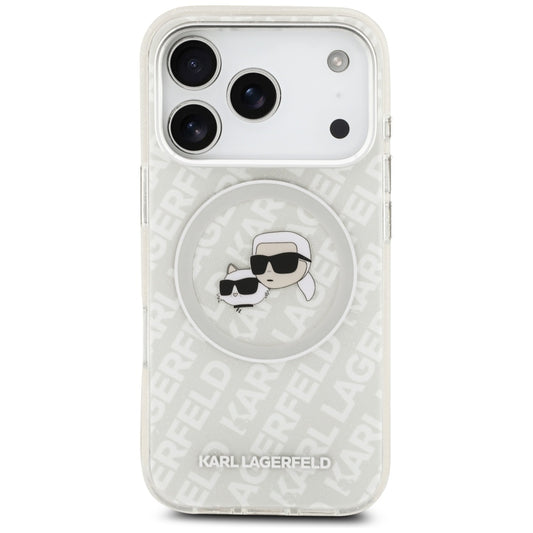 Ovitek MagSafe za Apple iPhone 17 Pro, Karl Lagerfeld, Glitter Karl & Choupette Head, Bela