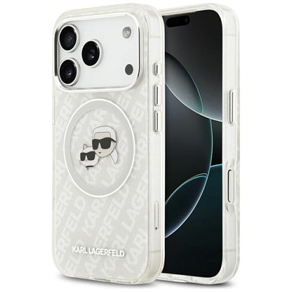 Ovitek MagSafe za Apple iPhone 17 Pro, Karl Lagerfeld, Glitter Karl & Choupette Head, Bela