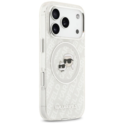 Ovitek MagSafe za Apple iPhone 17 Pro, Karl Lagerfeld, Glitter Karl & Choupette Head, Bela