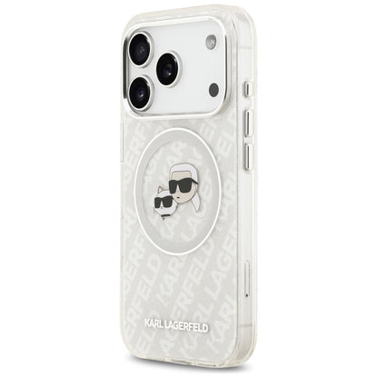 Ovitek MagSafe za Apple iPhone 17 Pro, Karl Lagerfeld, Glitter Karl & Choupette Head, Bela