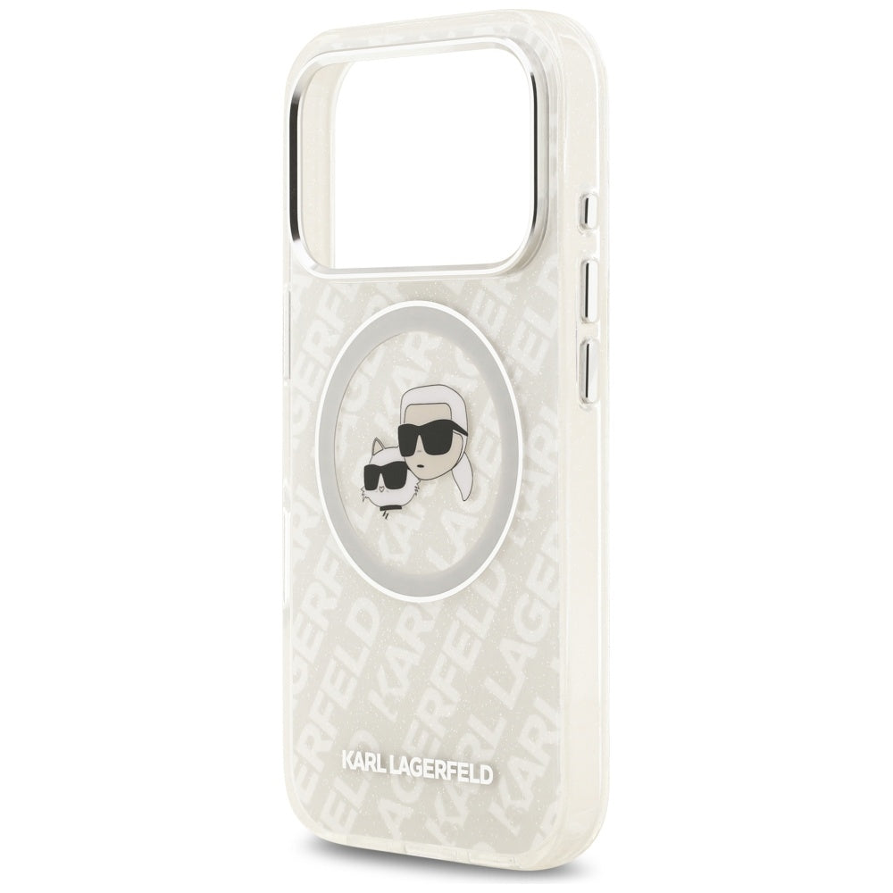 Ovitek MagSafe za Apple iPhone 17 Pro, Karl Lagerfeld, Glitter Karl & Choupette Head, Bela