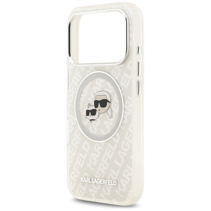 Ovitek MagSafe za Apple iPhone 17 Pro, Karl Lagerfeld, Glitter Karl & Choupette Head, Bela
