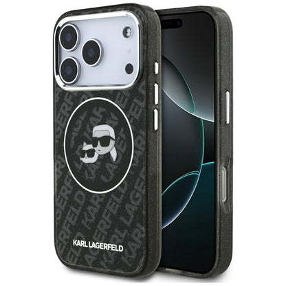 Ovitek MagSafe za Apple iPhone 17 Pro, Karl Lagerfeld, Glitter Karl & Choupette Head, črn
