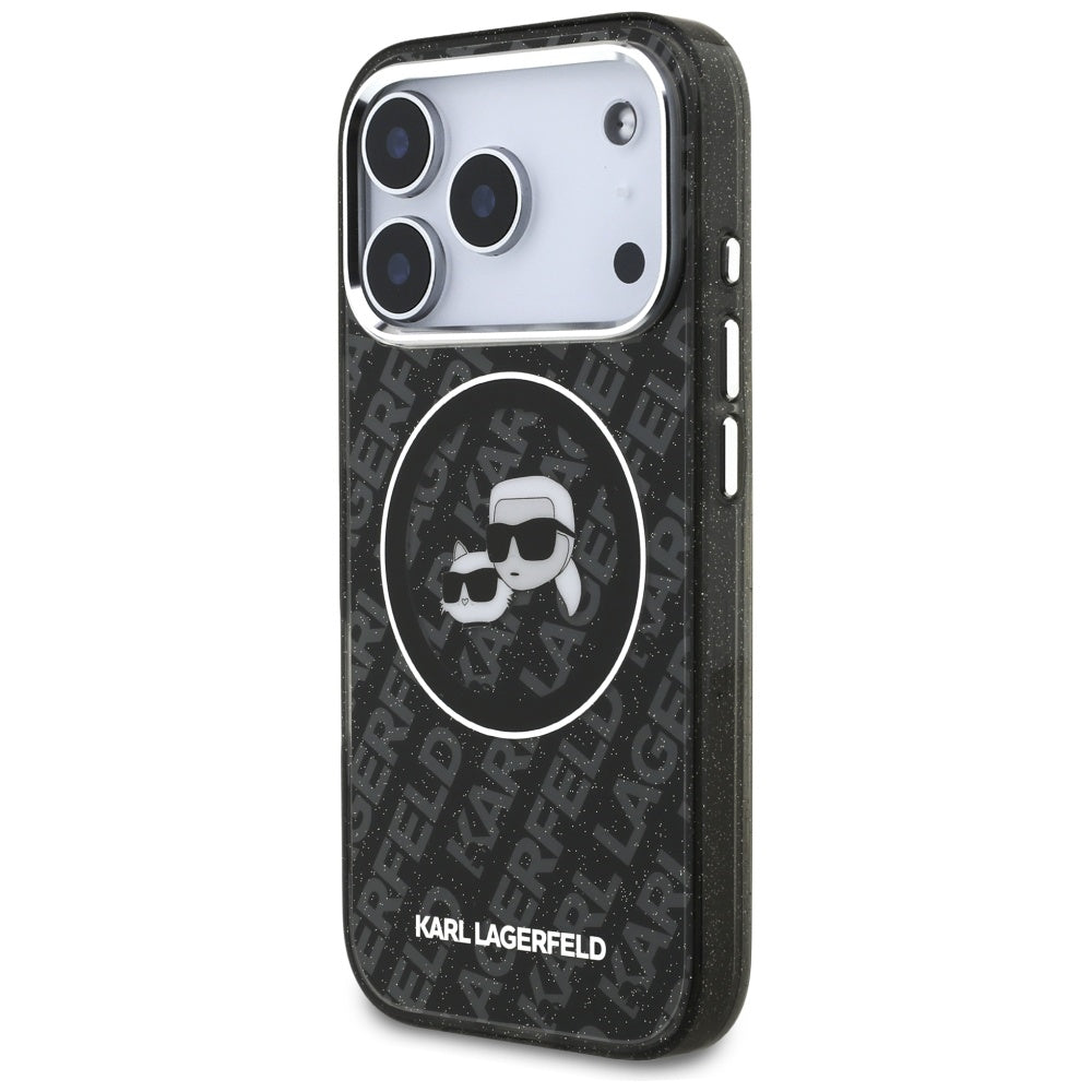 Ovitek MagSafe za Apple iPhone 17 Pro, Karl Lagerfeld, Glitter Karl & Choupette Head, črn