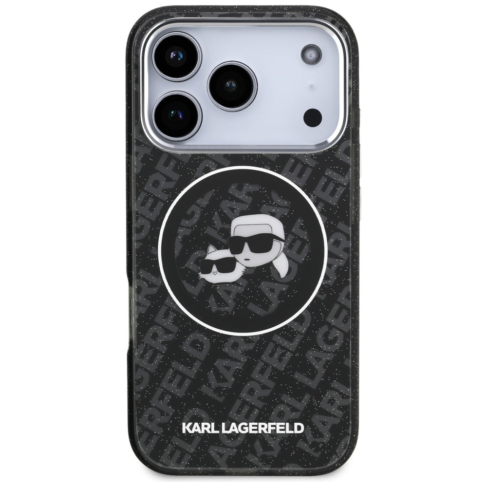 Ovitek MagSafe za Apple iPhone 17 Pro, Karl Lagerfeld, Glitter Karl & Choupette Head, črn