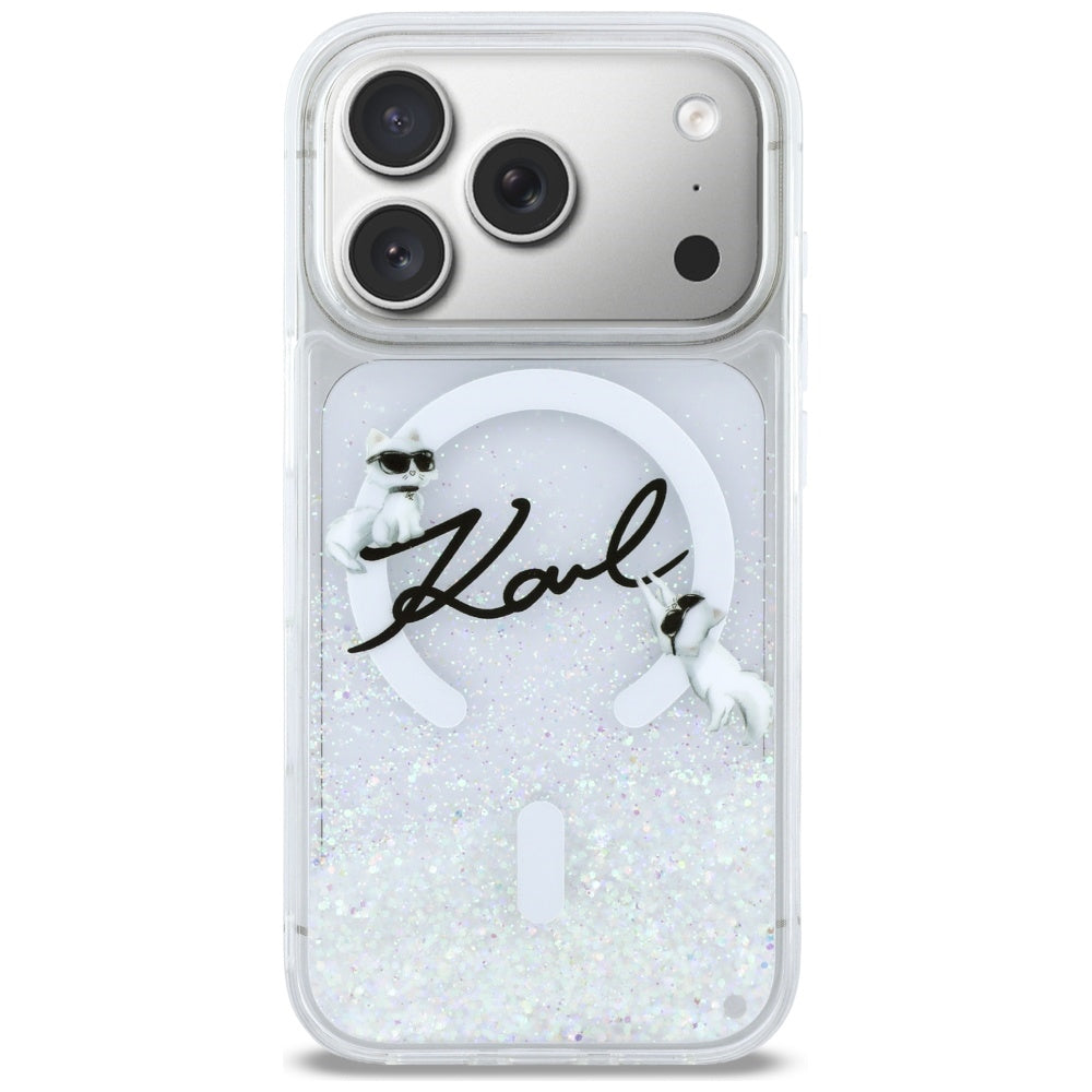 Ovitek MagSafe za Apple iPhone 17 Pro, Karl Lagerfeld, Glitter Karl Script Logo, Prozoren