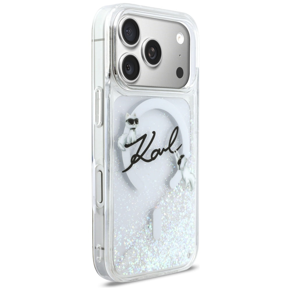Ovitek MagSafe za Apple iPhone 17 Pro, Karl Lagerfeld, Glitter Karl Script Logo, Prozoren