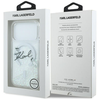 Ovitek MagSafe za Apple iPhone 17 Pro, Karl Lagerfeld, Glitter Karl Script Logo, Prozoren