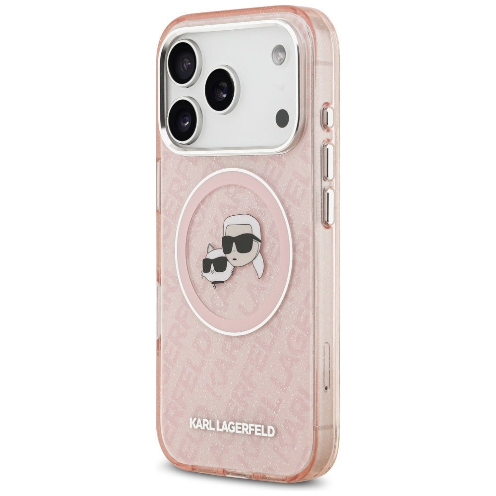Ovitek MagSafe za Apple iPhone 17 Pro, Karl Lagerfeld, IML Glitter Karl & Choupette`s Heads, Roza
