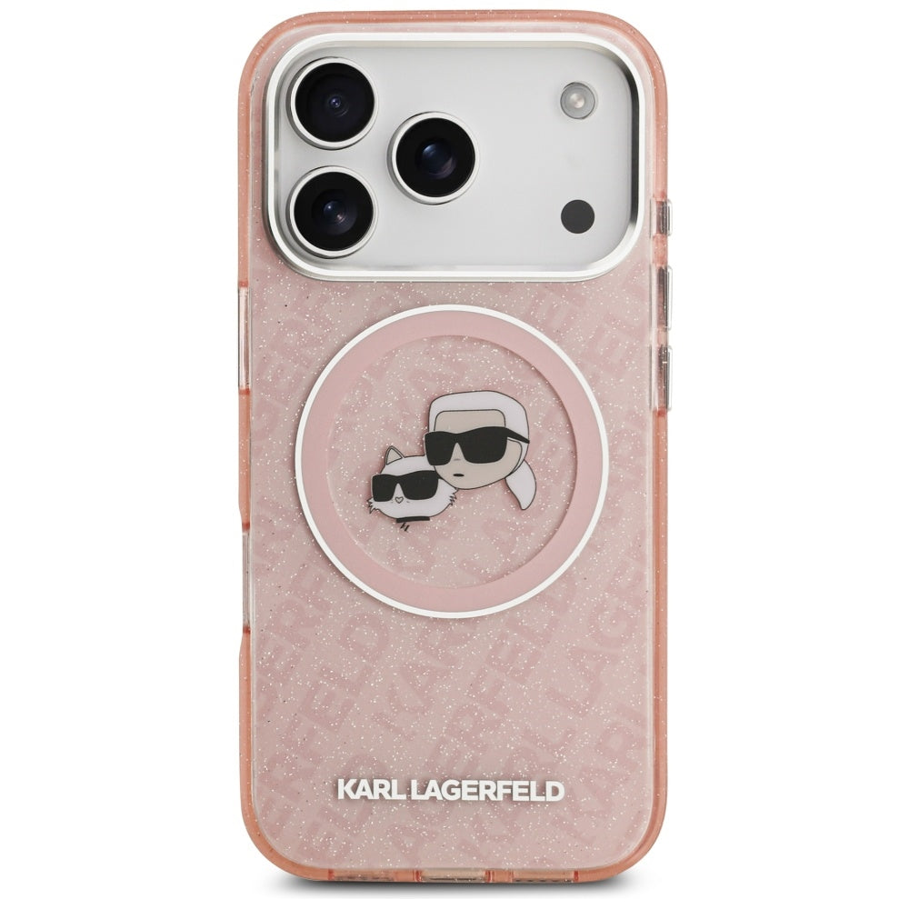 Ovitek MagSafe za Apple iPhone 17 Pro, Karl Lagerfeld, IML Glitter Karl & Choupette`s Heads, Roza