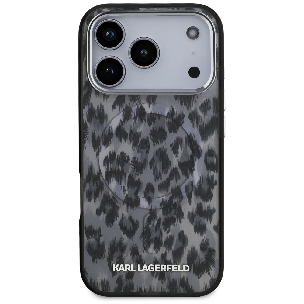 Ovitek MagSafe za Apple iPhone 17 Pro, Karl Lagerfeld, IML Leopard vzorec, črn