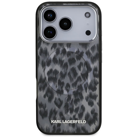 Ovitek MagSafe za Apple iPhone 17 Pro, Karl Lagerfeld, IML Leopard vzorec, črn