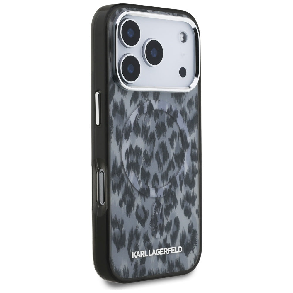 Ovitek MagSafe za Apple iPhone 17 Pro, Karl Lagerfeld, IML Leopard vzorec, črn