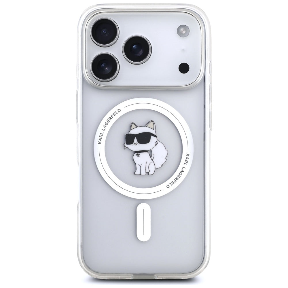 Ovitek MagSafe za Apple iPhone 17 Pro, Karl Lagerfeld, IML Logo Choupette, Prozoren