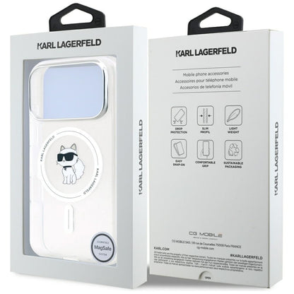 Ovitek MagSafe za Apple iPhone 17 Pro, Karl Lagerfeld, IML Logo Choupette, Prozoren