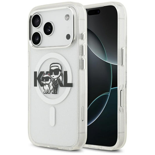 Ovitek MagSafe za Apple iPhone 17 Pro, Karl Lagerfeld, IML Sketch Logo Glitter Karl & Choupette, Prozoren