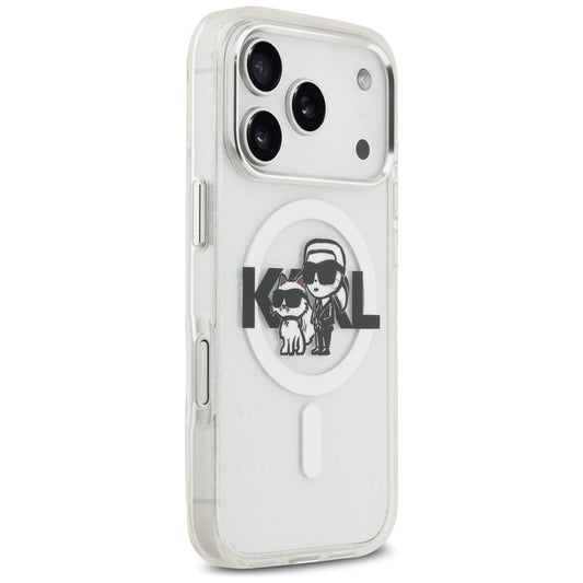 Ovitek MagSafe za Apple iPhone 17 Pro, Karl Lagerfeld, IML Sketch Logo Glitter Karl & Choupette, Prozoren