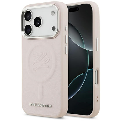 Ovitek MagSafe za Apple iPhone 17 Pro, Karl Lagerfeld, začetna črka & kovinski logotip, roza