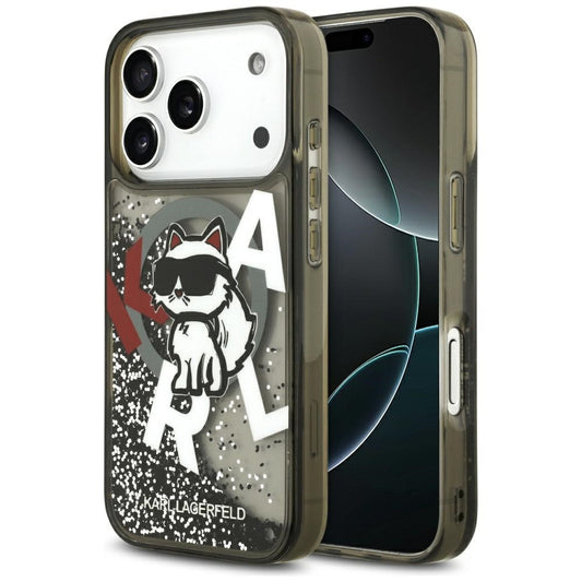 Ovitek MagSafe za Apple iPhone 17 Pro, Karl Lagerfeld, Liquid Glitter Choupette Logo, črn