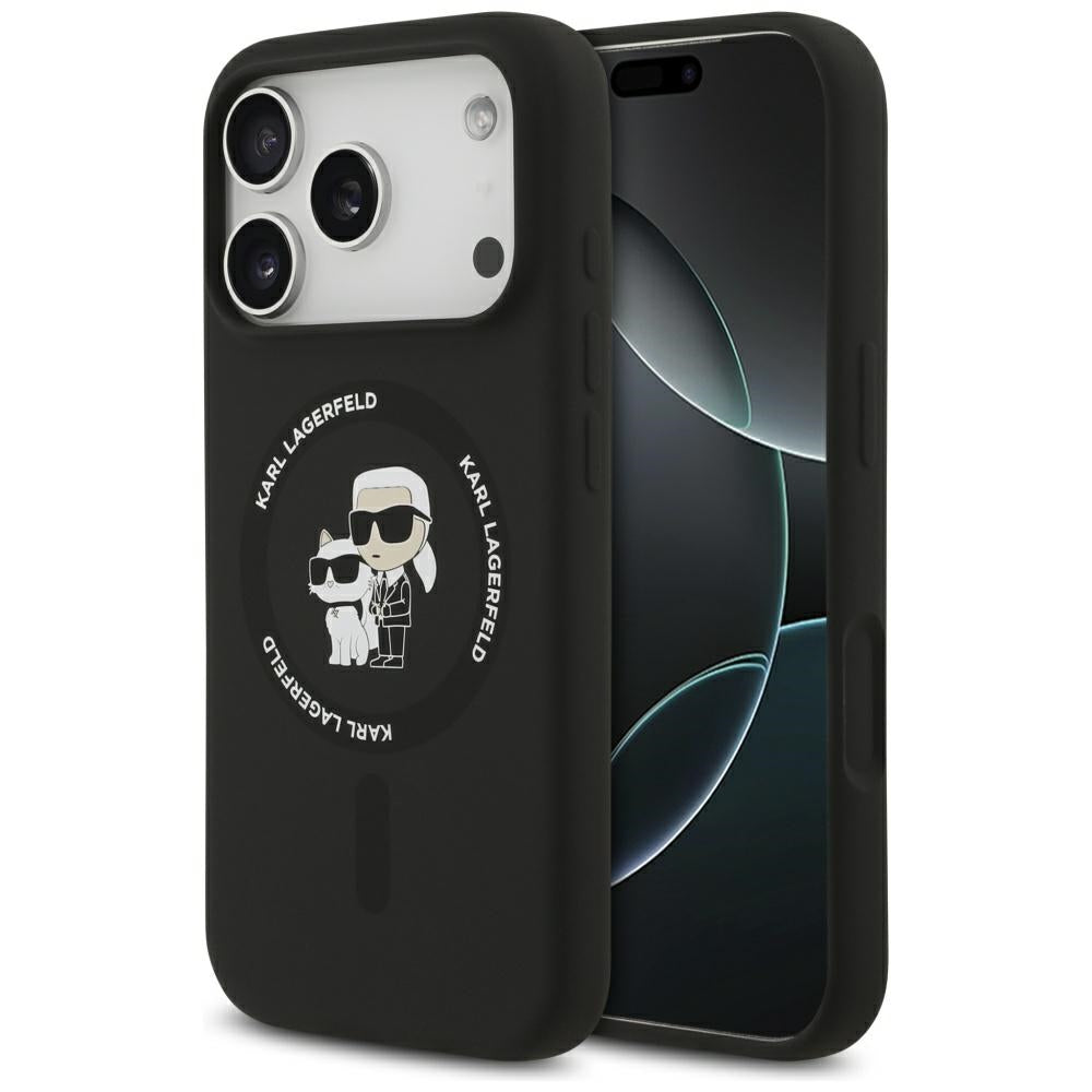 Ovitek MagSafe za Apple iPhone 17 Pro, Karl Lagerfeld, Ring Karl & Choupette, črn