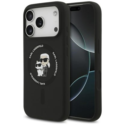 Ovitek MagSafe za Apple iPhone 17 Pro, Karl Lagerfeld, Ring Karl & Choupette, črn