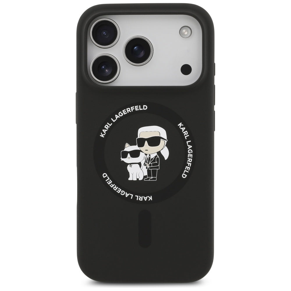 Ovitek MagSafe za Apple iPhone 17 Pro, Karl Lagerfeld, Ring Karl & Choupette, črn