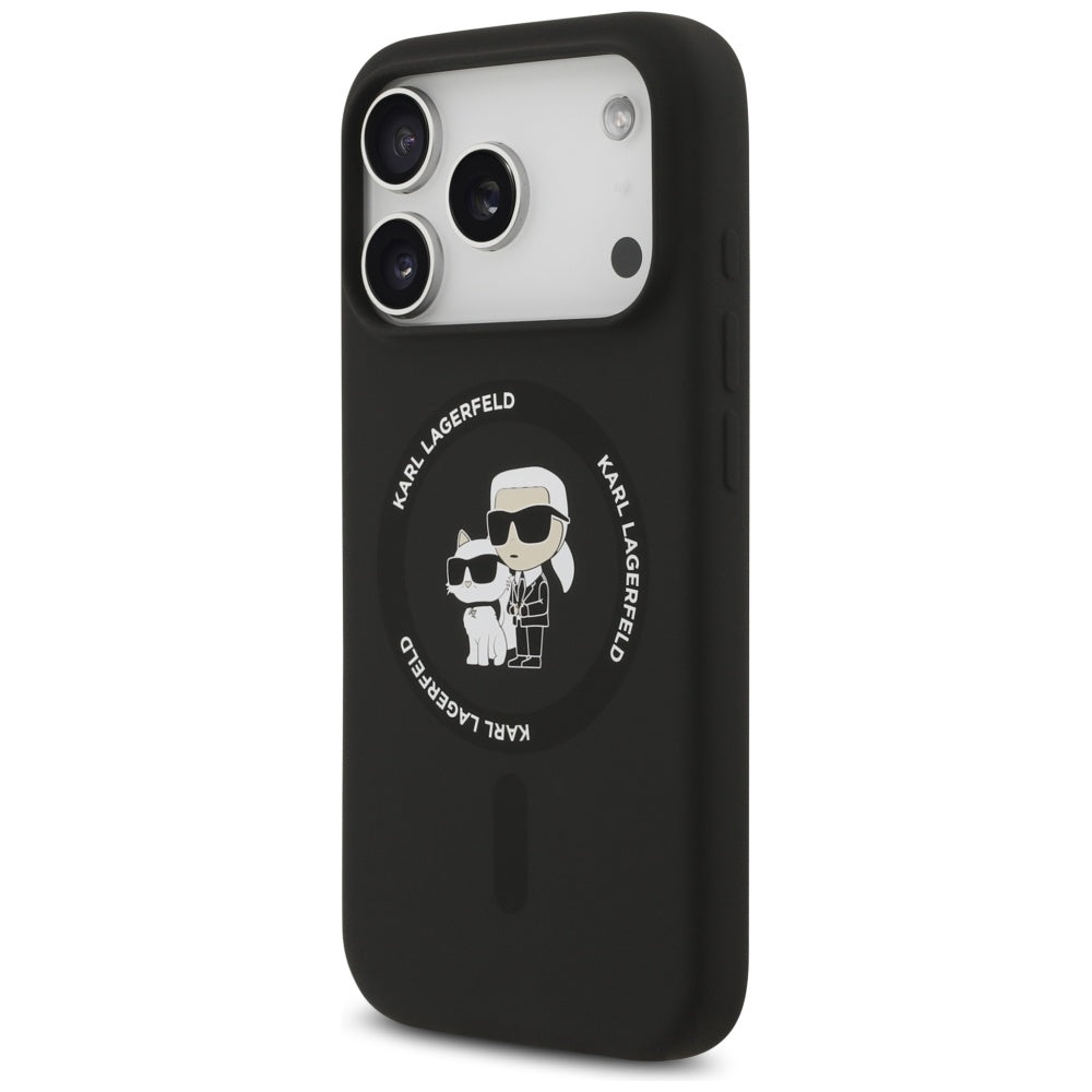 Ovitek MagSafe za Apple iPhone 17 Pro, Karl Lagerfeld, Ring Karl & Choupette, črn