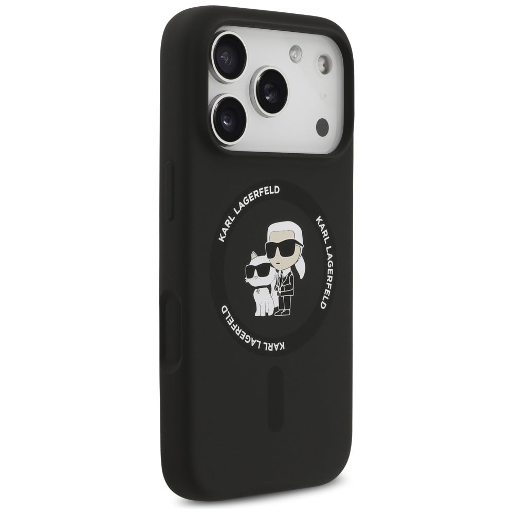Ovitek MagSafe za Apple iPhone 17 Pro, Karl Lagerfeld, Ring Karl & Choupette, črn
