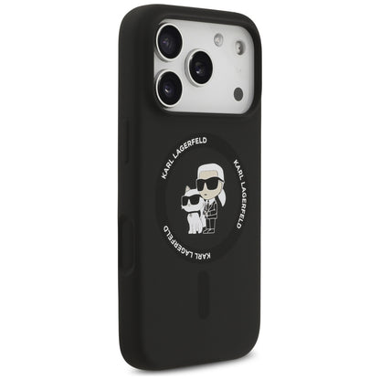 Ovitek MagSafe za Apple iPhone 17 Pro, Karl Lagerfeld, Ring Karl & Choupette, črn