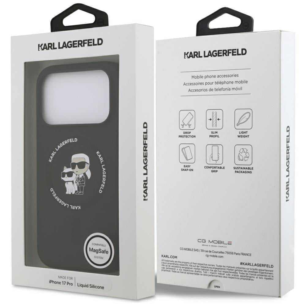 Ovitek MagSafe za Apple iPhone 17 Pro, Karl Lagerfeld, Ring Karl & Choupette, črn