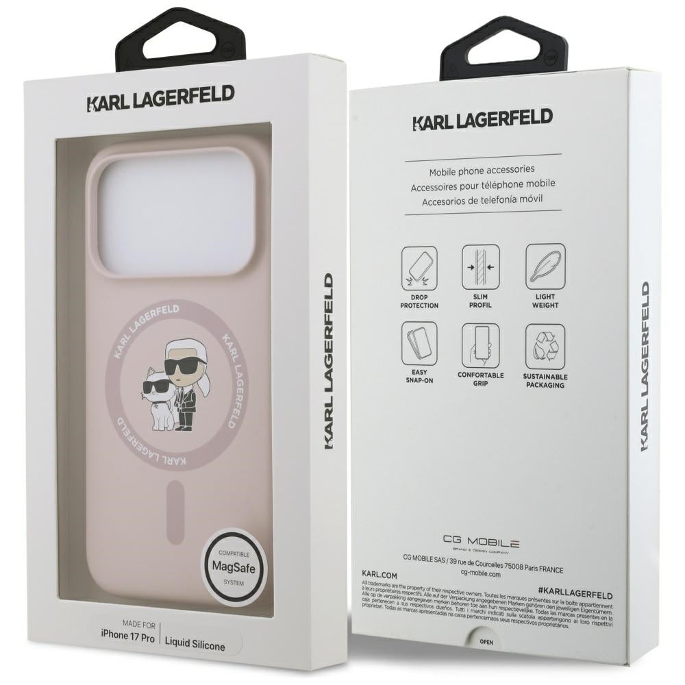 Ovitek MagSafe za Apple iPhone 17 Pro, Karl Lagerfeld, Ring Karl & Choupette, Roza