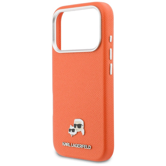 MagSafe ovitek za Apple iPhone 17 Pro, Karl Lagerfeld, Saffiano Karl & Choupette Pins, Oranžen