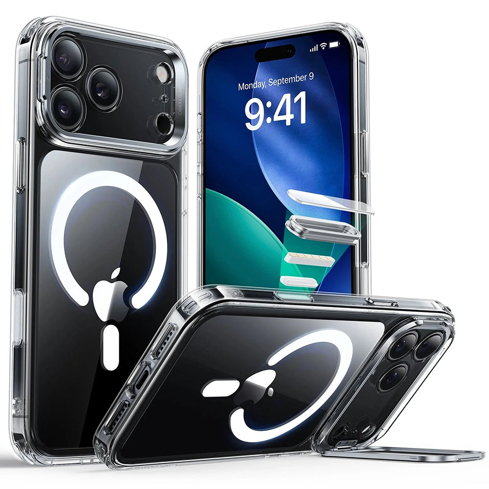 Ovitek MagSafe za Apple iPhone 17 Pro Max, ESR, Classic Hybrid Kickstand, Prozoren