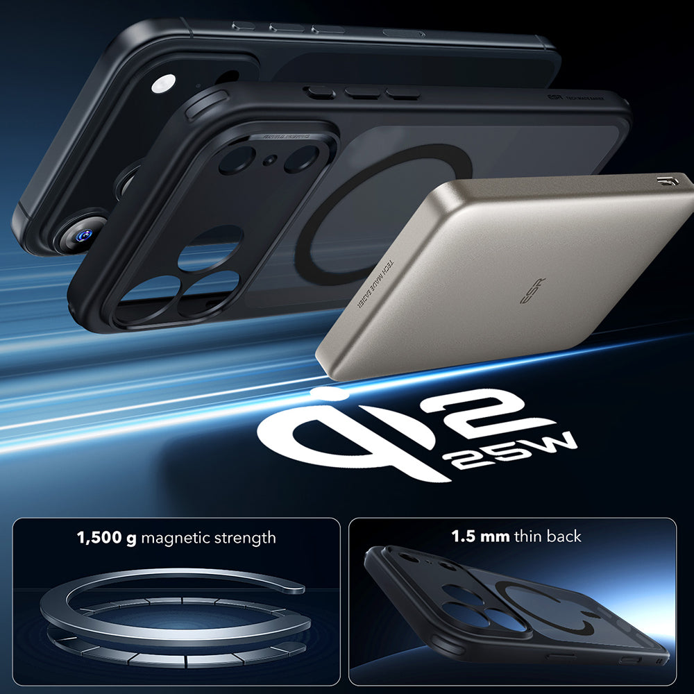 Ovitek MagSafe za Apple iPhone 17 Pro Max, ESR, Classic Hybrid, Satenasto črn