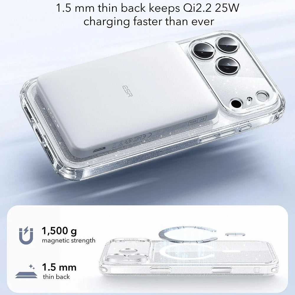 Ovitek MagSafe za Apple iPhone 17 Pro Max, ESR, Classic Hybrid Shimmer, Prozoren
