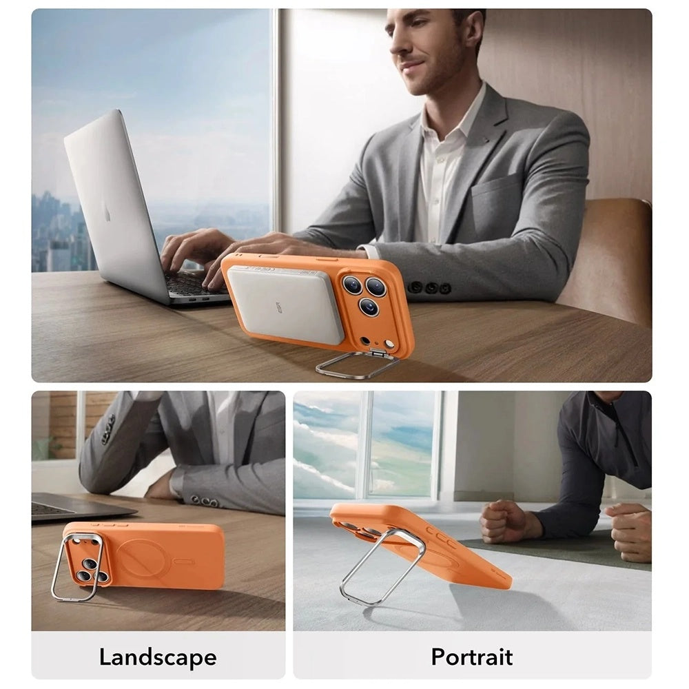Ovitek MagSafe za Apple iPhone 17 Pro Max, ESR, Cloud Soft Kickstand, Oranžen