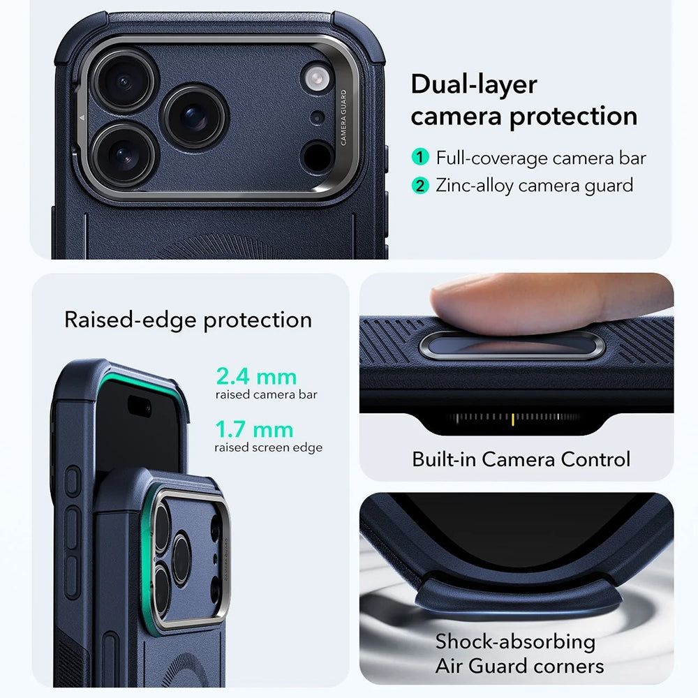 Ovitek MagSafe za Apple iPhone 17 Pro Max, ESR, Cyber Armor Kickstand, Modra